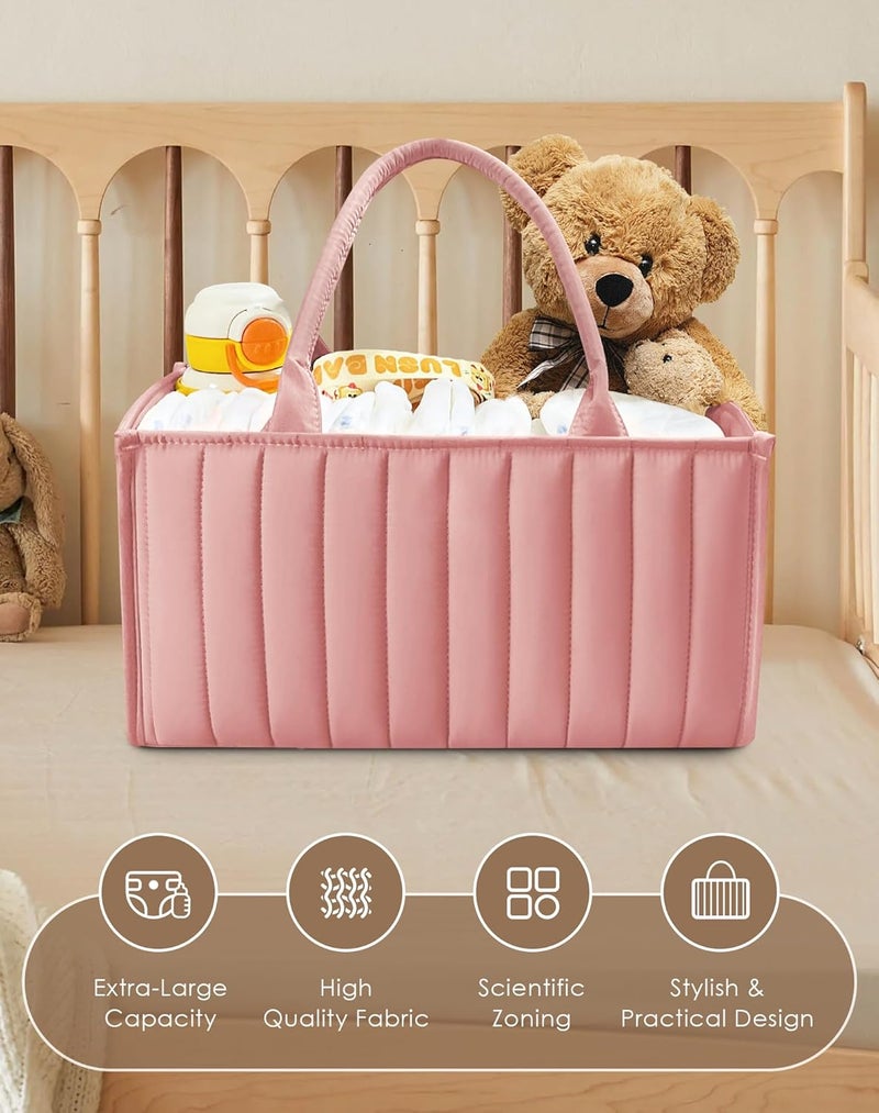 SWEET DOLPHIN منظم حفاضات للأطفال 2-pack، سلال تخزين أنيقة لأساسيات المواليد الجدد، محطة حفاضات وسفر بالسيارة، حزمة قيمة لهدايا حفلات الأطفال وضروريات التسجيل - وردي غامق - Image 4